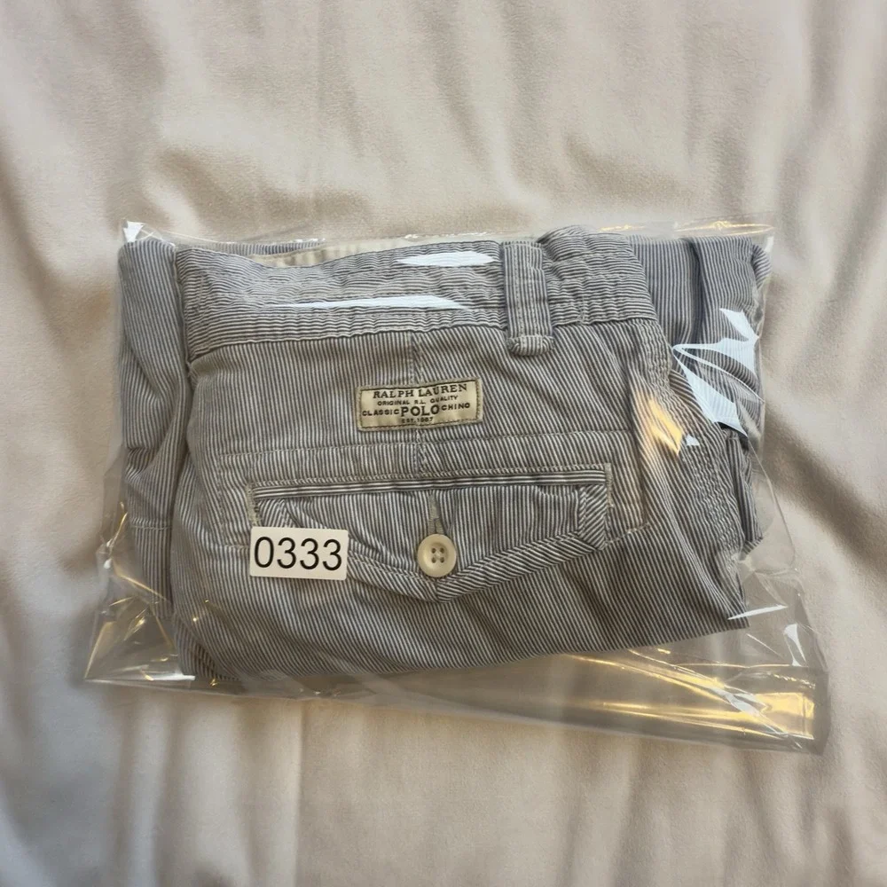Polo‎ Ralph Lauren Men's Cargo Shorts 32 Blue White Seersucker